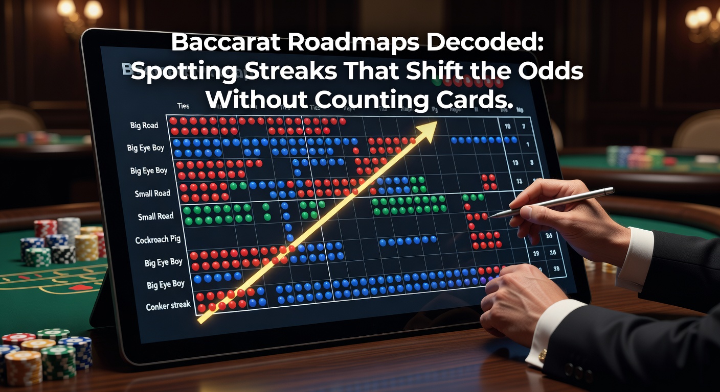 Classic Baccarat Big Road roadmap filled with red and blue circles marking Banker and Player streaks across multiple shoes