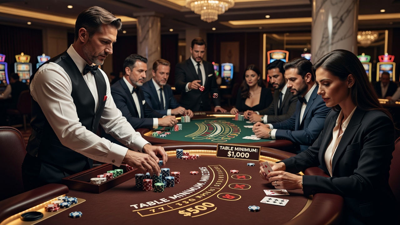 Craps table in high-limit area showing players managing bet sizes around elevated minimums