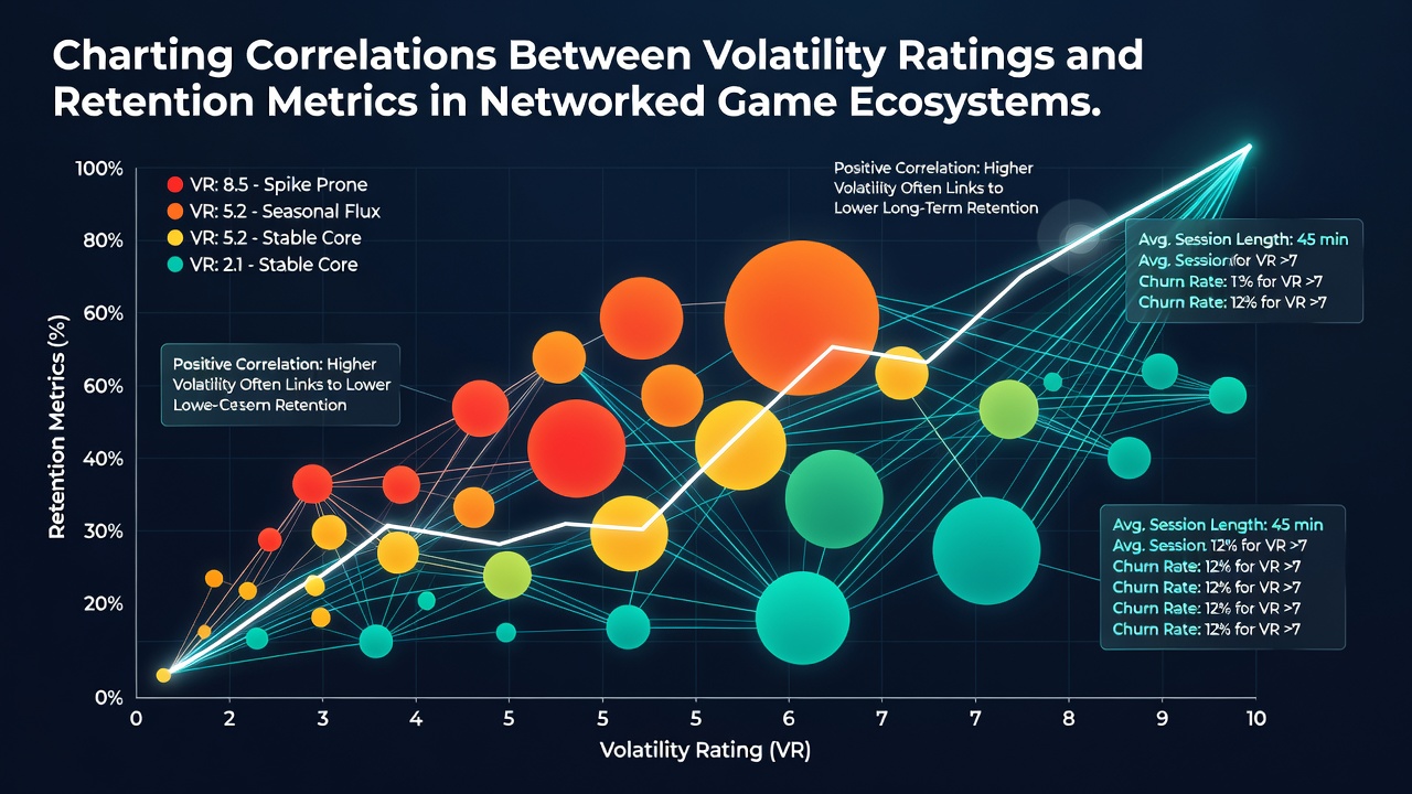 Graph displaying retention percentage trends segmented by volatility rating categories in online game ecosystems