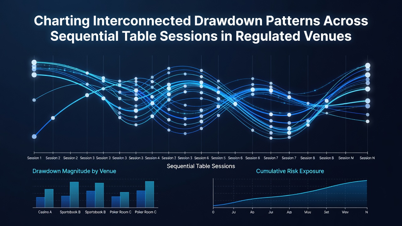 Detailed chart showing interconnected drawdown sequences across multiple casino table sessions with color-coded loss patterns