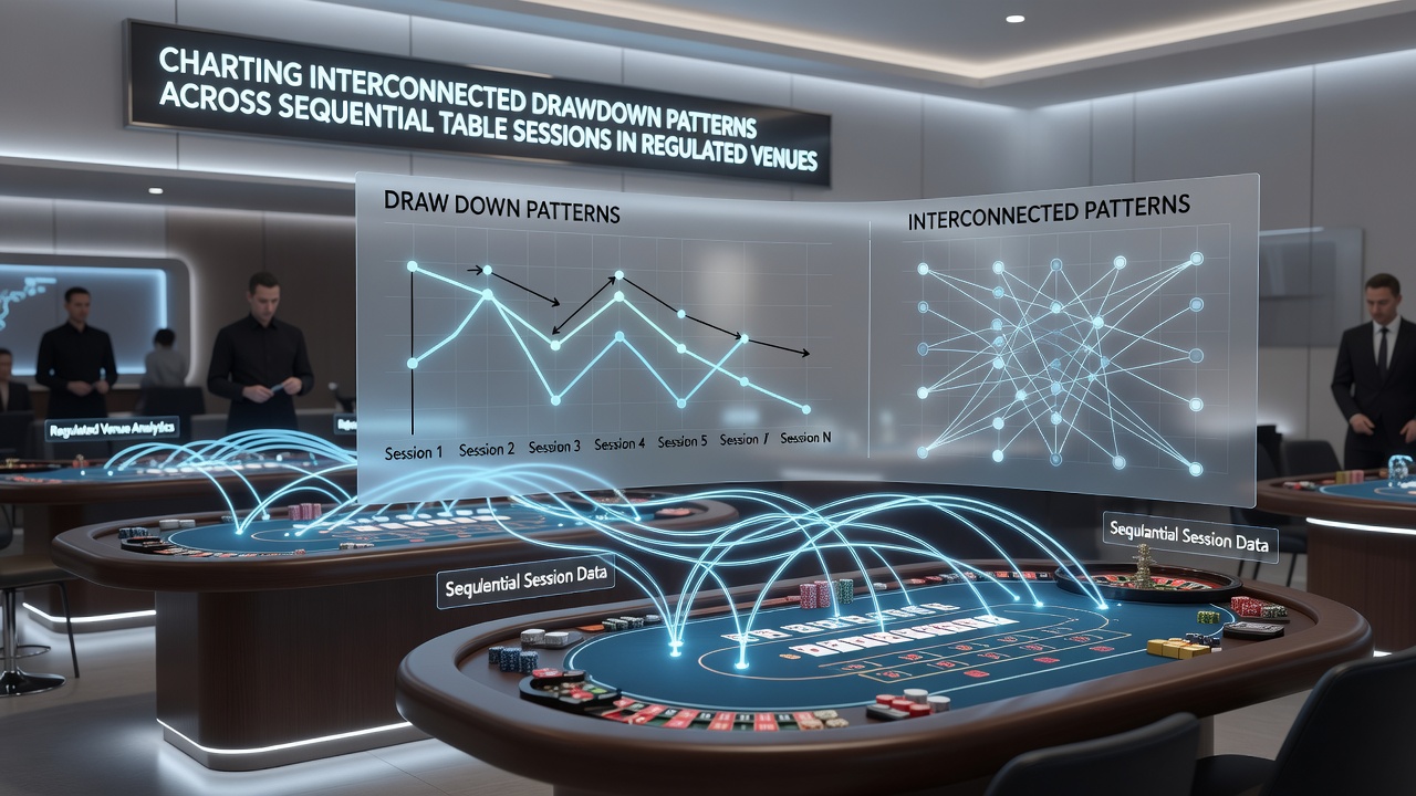 Network diagram illustrating linked drawdown patterns between sequential sessions in regulated casino table environments