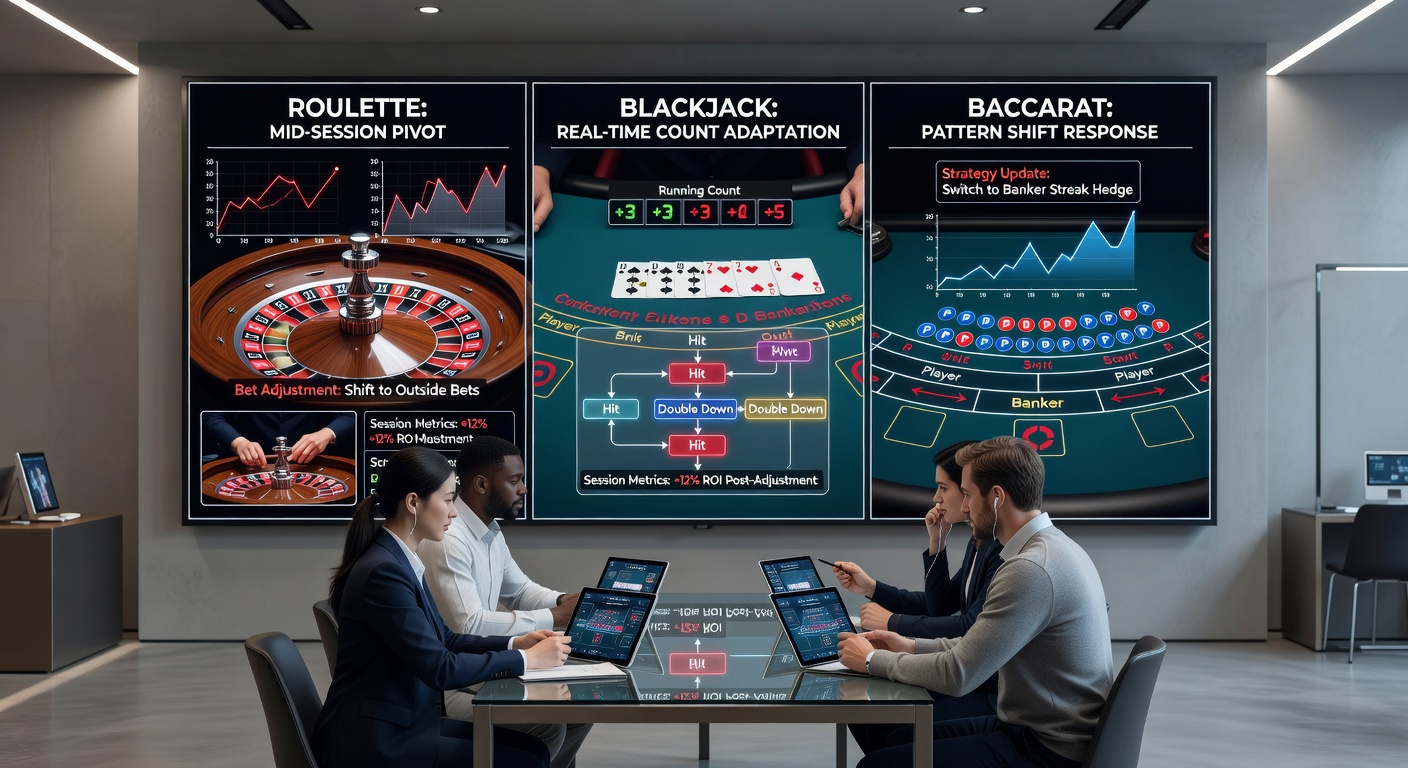 Casino players reviewing bet placements and adjusting wagers mid-session at roulette blackjack and baccarat tables