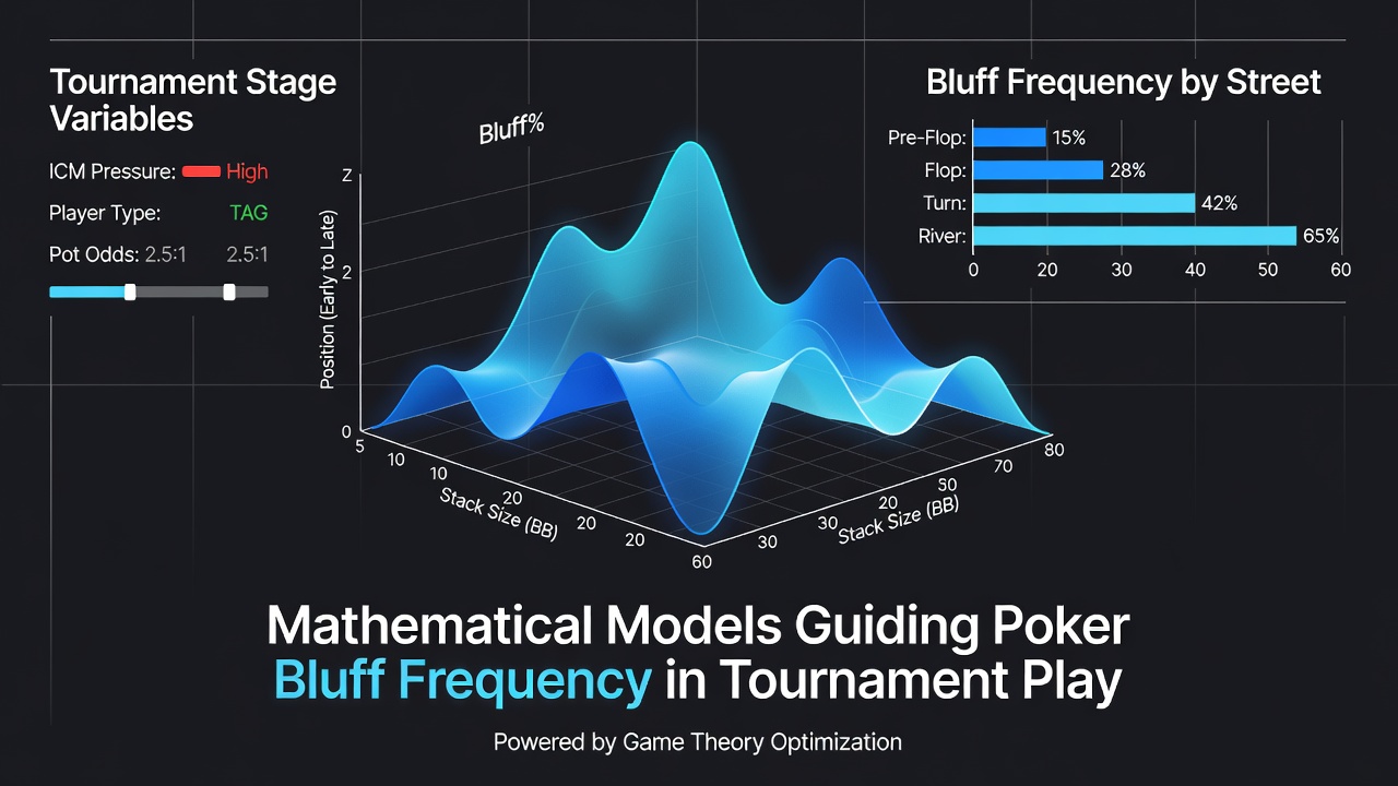 Detailed chart displaying poker solver outputs for bluff frequencies across different tournament stages
