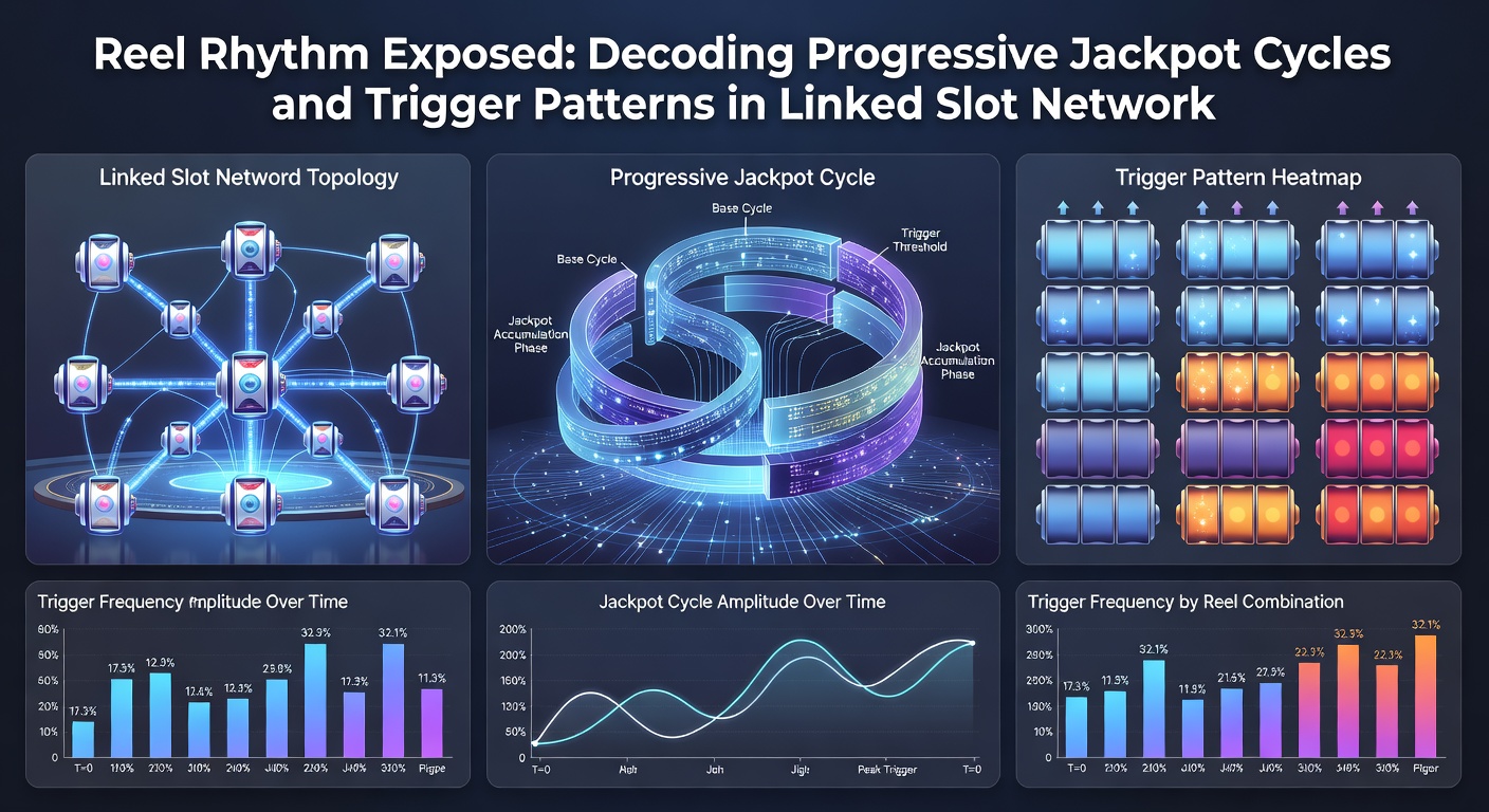 Close-up of slot reels aligning jackpot symbols on a networked progressive machine, with rising meter and casino floor in background