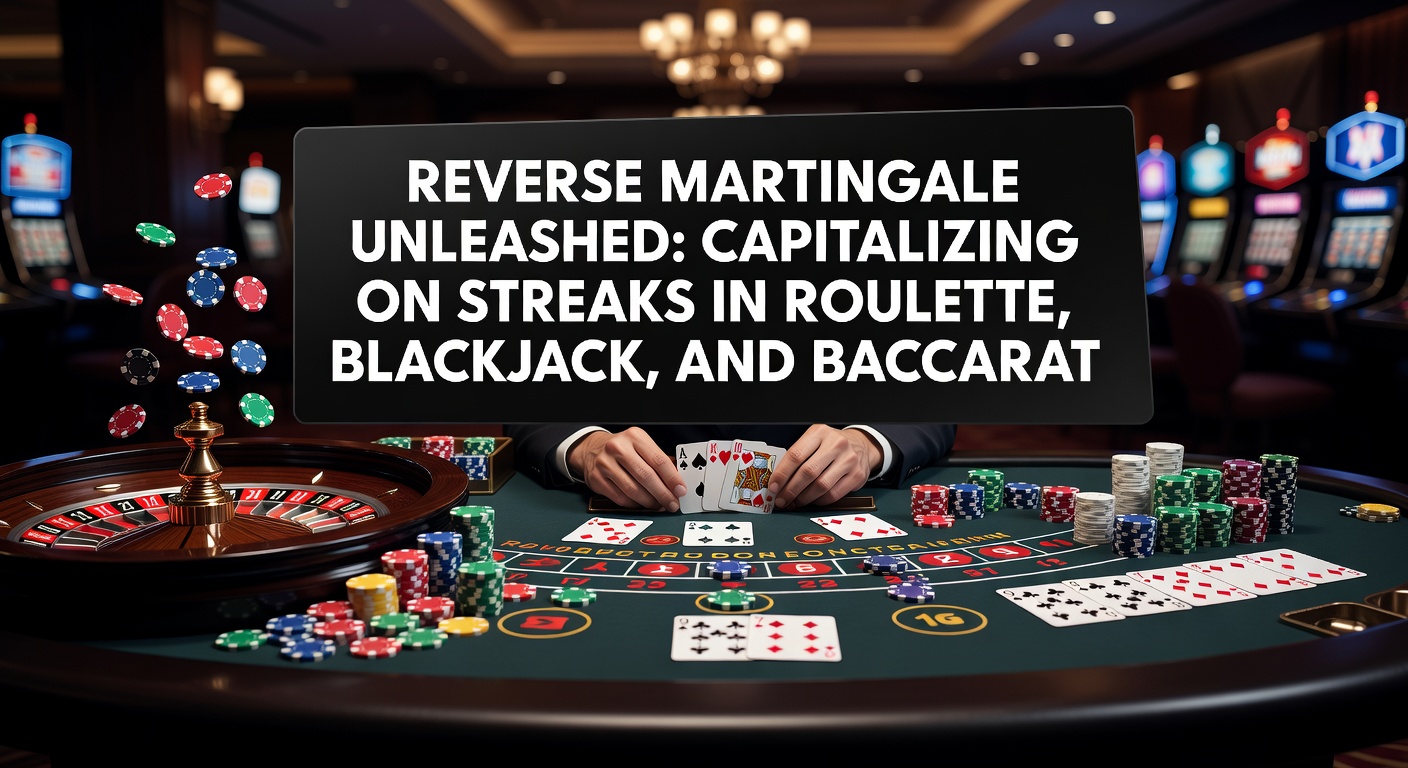 Casino table with roulette wheel, blackjack cards, and baccarat shoes under bright lights, illustrating streak-based betting action