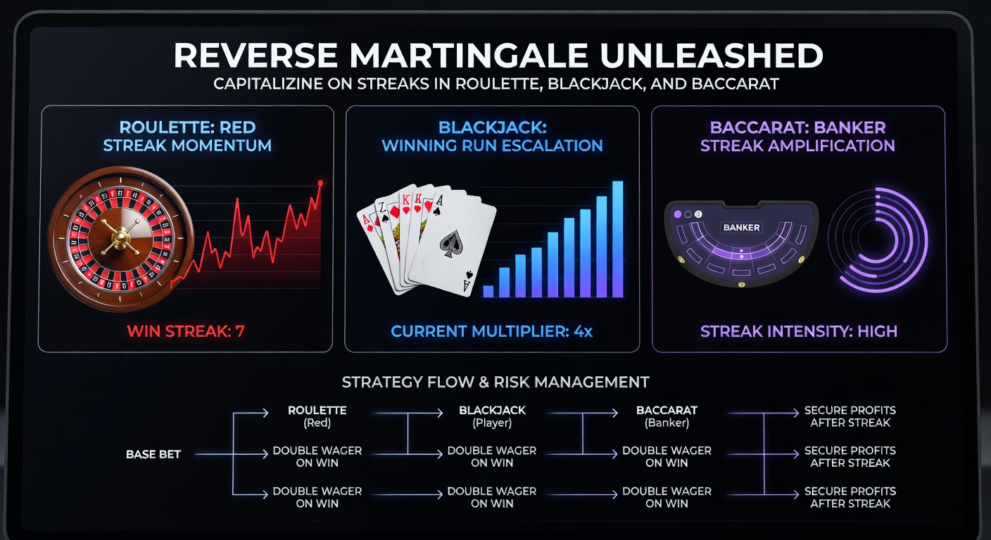 Blackjack table mid-hand with chips stacked high during a player streak, chips doubling after each win