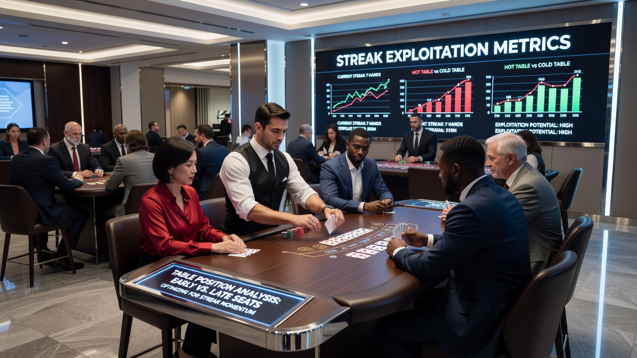 Multi-table casino floor with players adjusting positions during active streaks in baccarat and craps